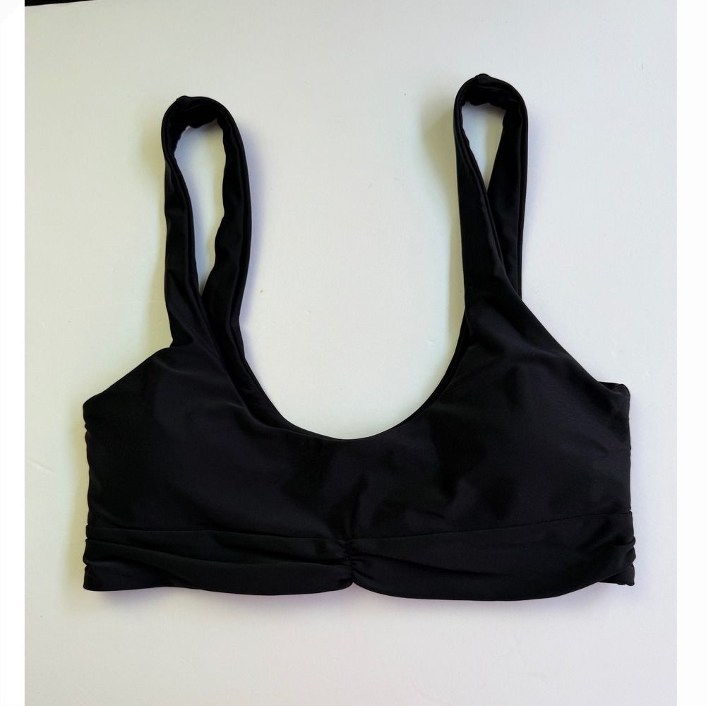 CiCiBird Black Bikini Top Small Ruched Scoop Neck Removable Padding Swimwear NEW